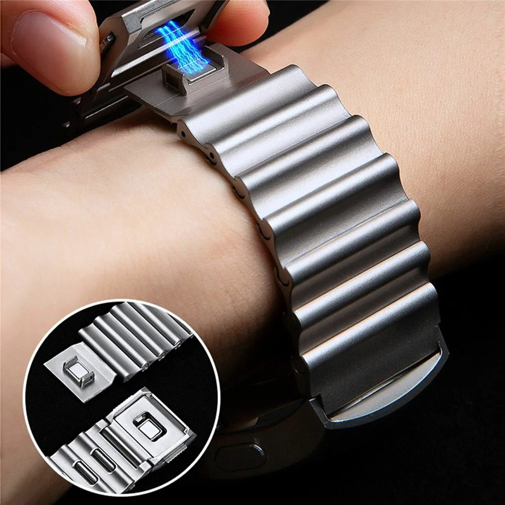 Magnetic Strap for Samsung Galaxy Watch Ultra2 47mm / Watch Ultra (2025) 47mm / Watch Ultra 47mm Ocean Wave Stainless Steel Watch Band - Grey - 7