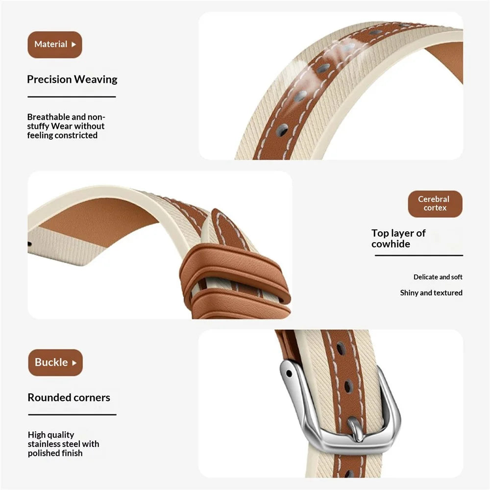Watch Strap for Huawei Band 10  /  9  /  8 Genuine Cow Leather Replacement Watchband - Brown - 4