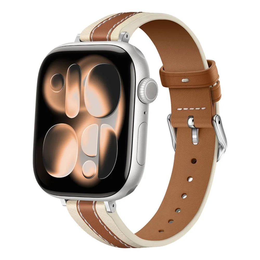 Watch Strap for Apple Watch Series 11 10 42mm / 9 8 7 41mm / SE3 SE2 SE 6 5 4 40mm / 3 2 1 38mm Genuine Cow Leather Watchband - Brown - 3