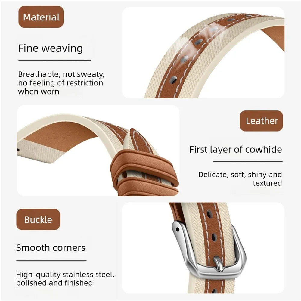 Watch Strap for Apple Watch Series 11 10 42mm / 9 8 7 41mm / SE3 SE2 SE 6 5 4 40mm / 3 2 1 38mm Genuine Cow Leather Watchband - Brown - 4