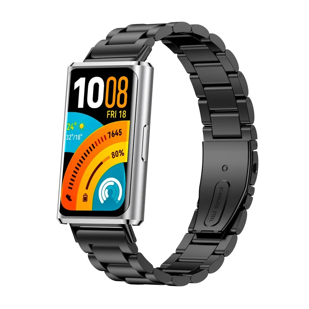 Stainless Steel Strap for Huawei Band 11 / 11 Pro / 11 NFC / 11 Pro NFC Three-Bead Metal Watch Band - Black - 2