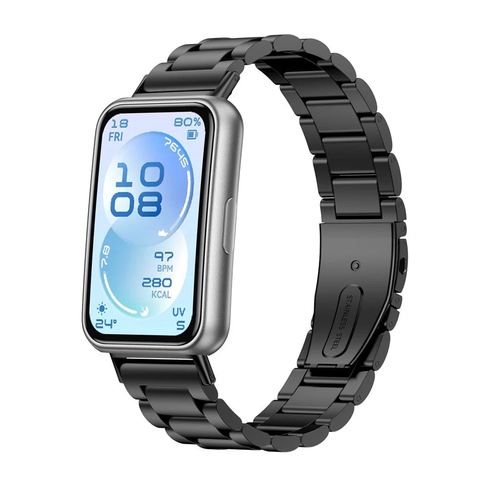 Stainless Steel Strap for Huawei Band 11 / 11 Pro / 11 NFC / 11 Pro NFC Three-Bead Metal Watch Band - Black - 3