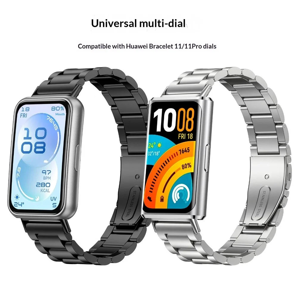 Stainless Steel Strap for Huawei Band 11 / 11 Pro / 11 NFC / 11 Pro NFC Three-Bead Metal Watch Band - Black - 4