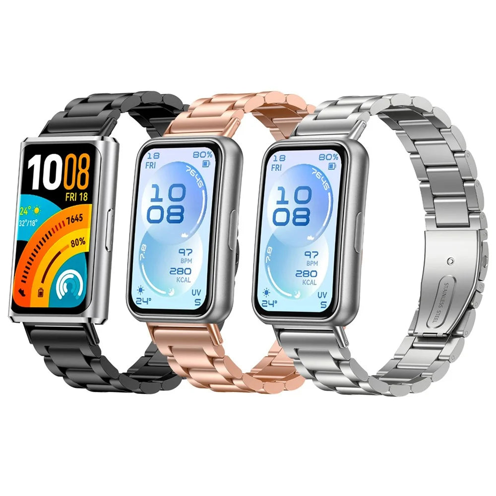 Stainless Steel Strap for Huawei Band 11 / 11 Pro / 11 NFC / 11 Pro NFC Three-Bead Metal Watch Band - Black - 5