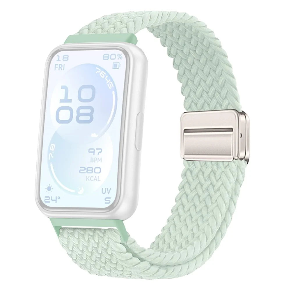 Elastic Woven Nylon Strap for Huawei Band 11  /  11 Pro Watch Band Adjustable with Magnetic Clasp - Mint Green - 1