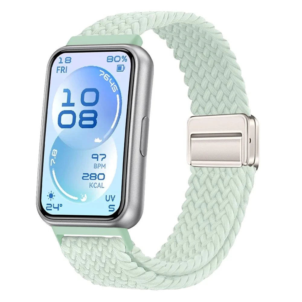 Elastic Woven Nylon Strap for Huawei Band 11  /  11 Pro Watch Band Adjustable with Magnetic Clasp - Mint Green - 2