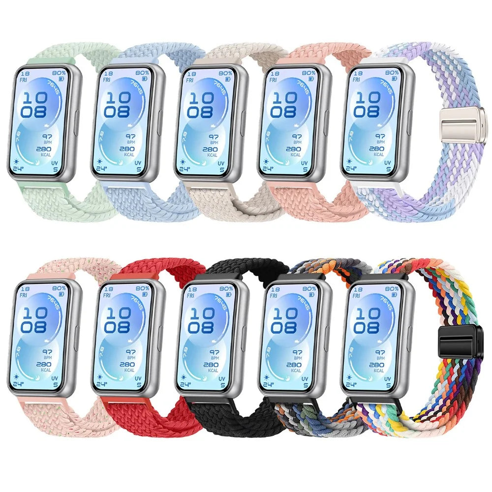 Elastic Woven Nylon Strap for Huawei Band 11  /  11 Pro Watch Band Adjustable with Magnetic Clasp - Mint Green - 6