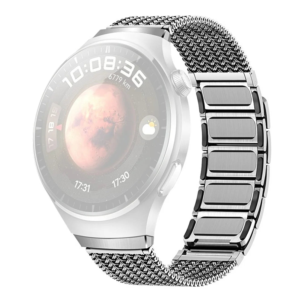 For Huawei Watch 4 Pro Stainless Steel Milanese Mesh Loop Strap Press-on Quick Release Watch Band - Titanium - 1