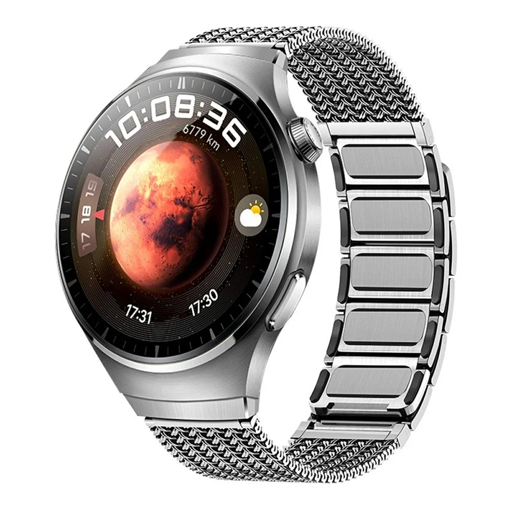 For Huawei Watch 4 Pro Stainless Steel Milanese Mesh Loop Strap Press-on Quick Release Watch Band - Titanium - 2