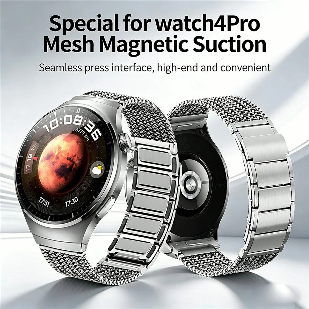 For Huawei Watch 4 Pro Stainless Steel Milanese Mesh Loop Strap Press-on Quick Release Watch Band - Titanium - 3