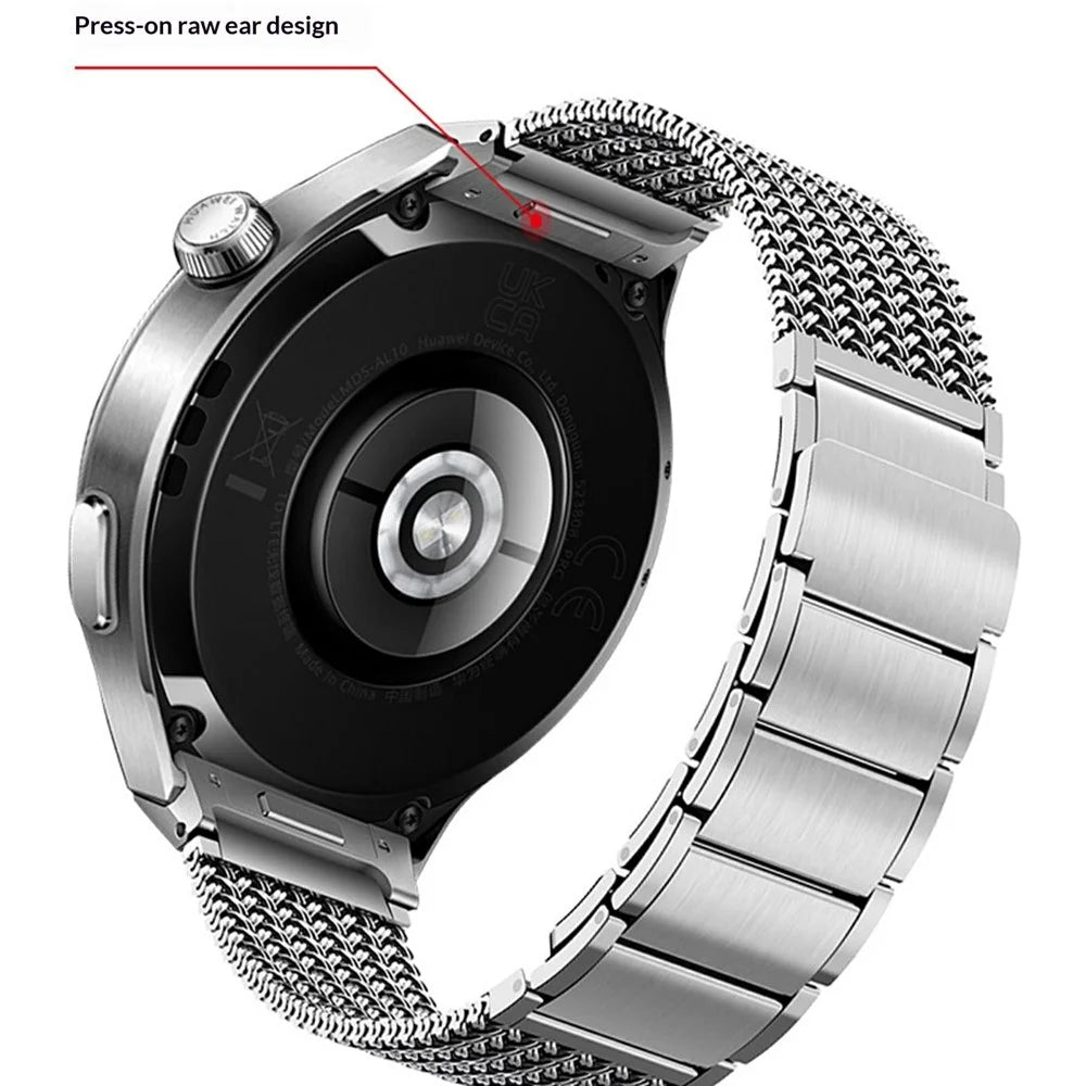 For Huawei Watch 4 Pro Stainless Steel Milanese Mesh Loop Strap Press-on Quick Release Watch Band - Titanium - 4