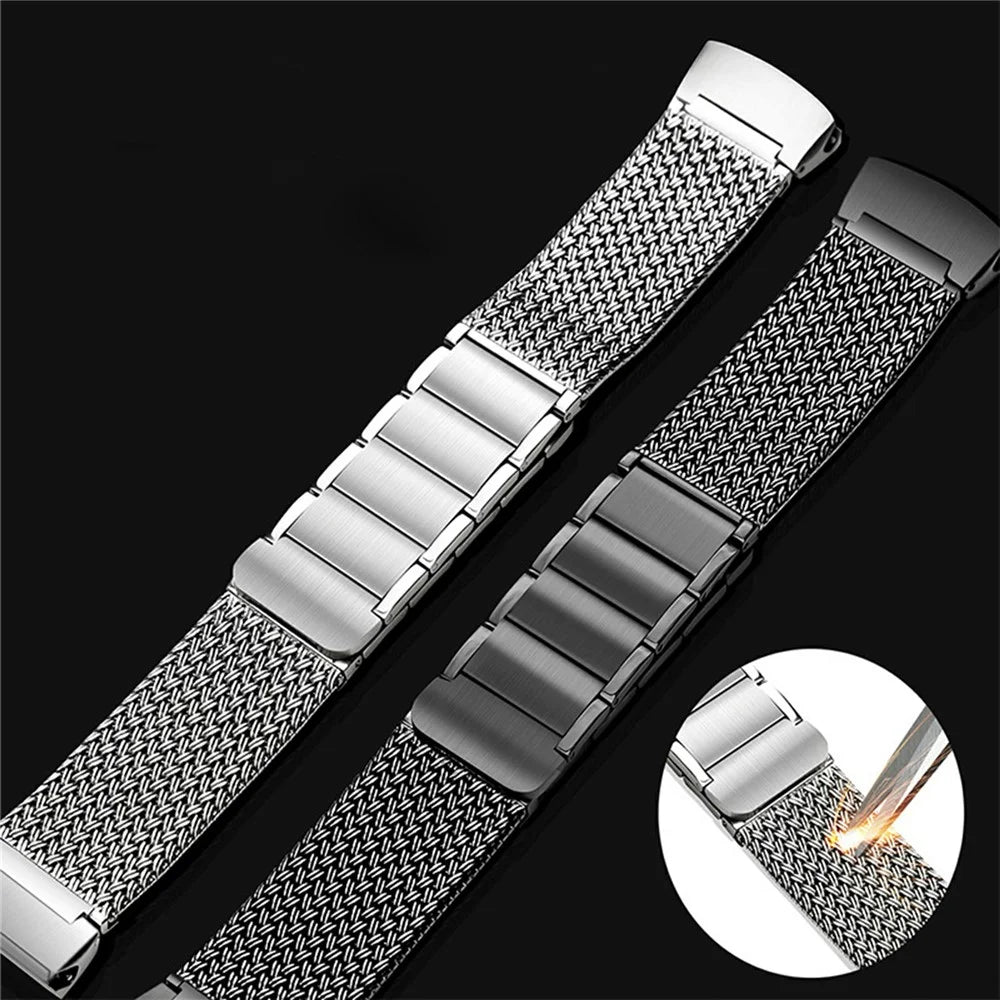 For Huawei Watch 4 Pro Stainless Steel Milanese Mesh Loop Strap Press-on Quick Release Watch Band - Titanium - 5