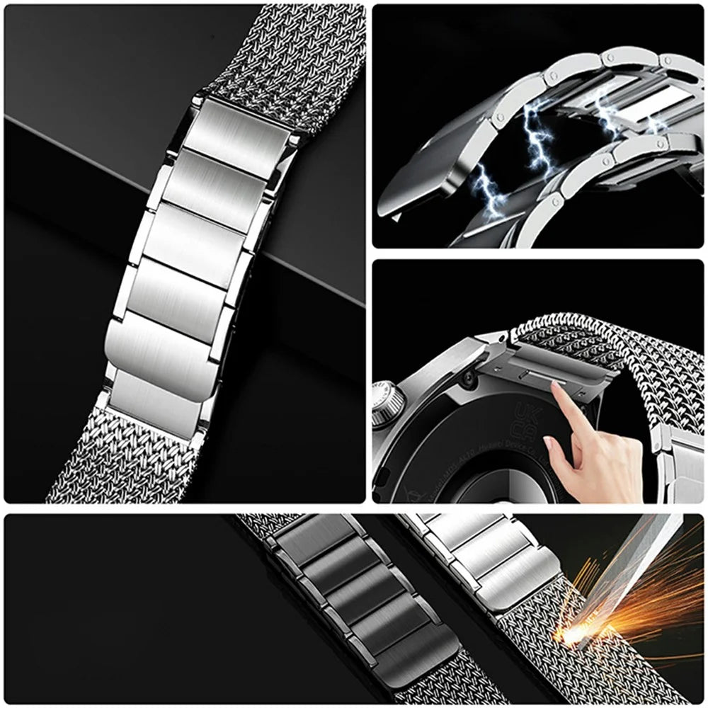 For Huawei Watch 4 Pro Stainless Steel Milanese Mesh Loop Strap Press-on Quick Release Watch Band - Titanium - 6