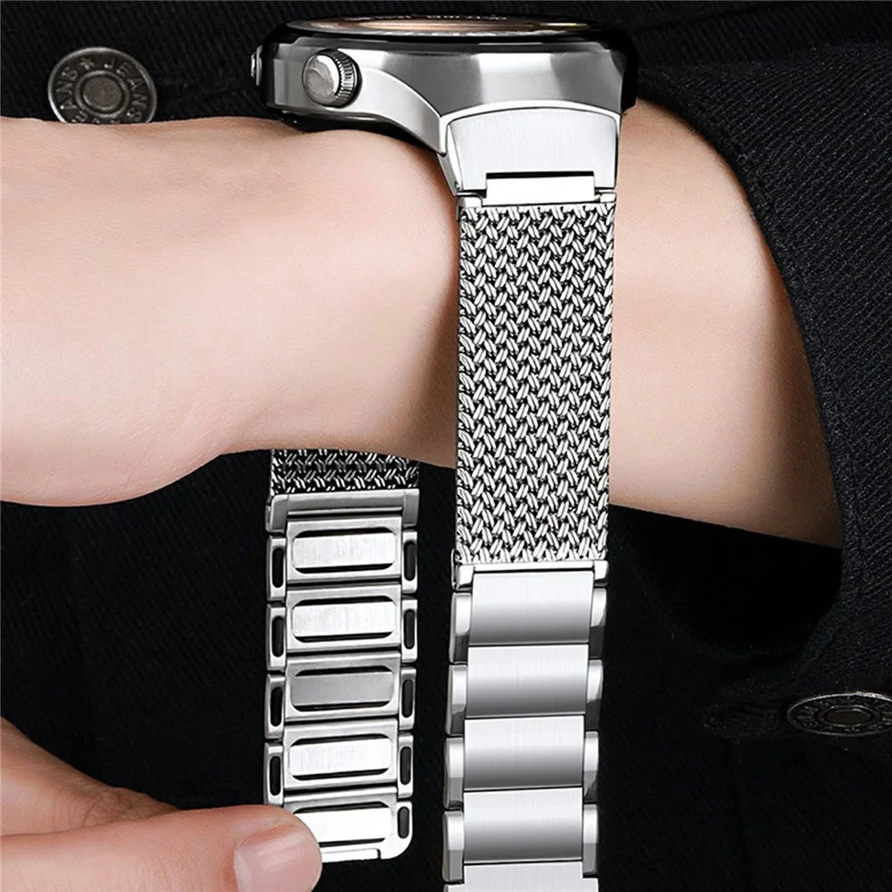 For Huawei Watch 4 Pro Stainless Steel Milanese Mesh Loop Strap Press-on Quick Release Watch Band - Titanium - 7
