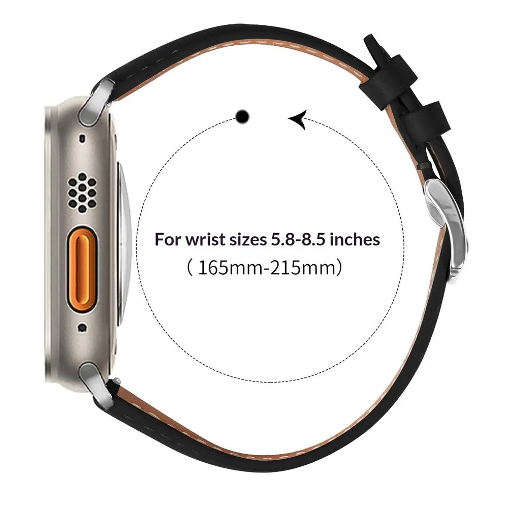 Leather Watch Band for Apple Watch Ultra 3 2 1 49mm  /  Series 11 10 46mm  /  9 8 7 45mm  /  SE3 SE2 SE 6 5 4 44mm  /  3 2 1 42mm Wristband with Stitching - Black - 6