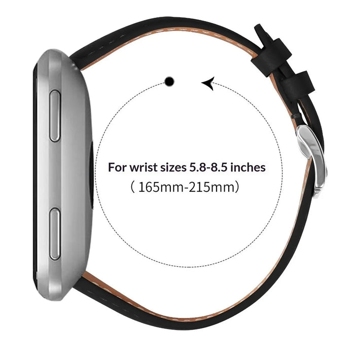 Leather Watch Band for Fitbit Versa 4  /  Sense 2 Wristband Replacement with Stitching - Black - 6