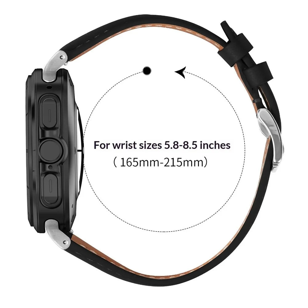 Leather Watch Band for Samsung Galaxy Watch8 44mm  /  40mm  /  Watch8 Classic 46mm Wristband with Stitching - Black - 6