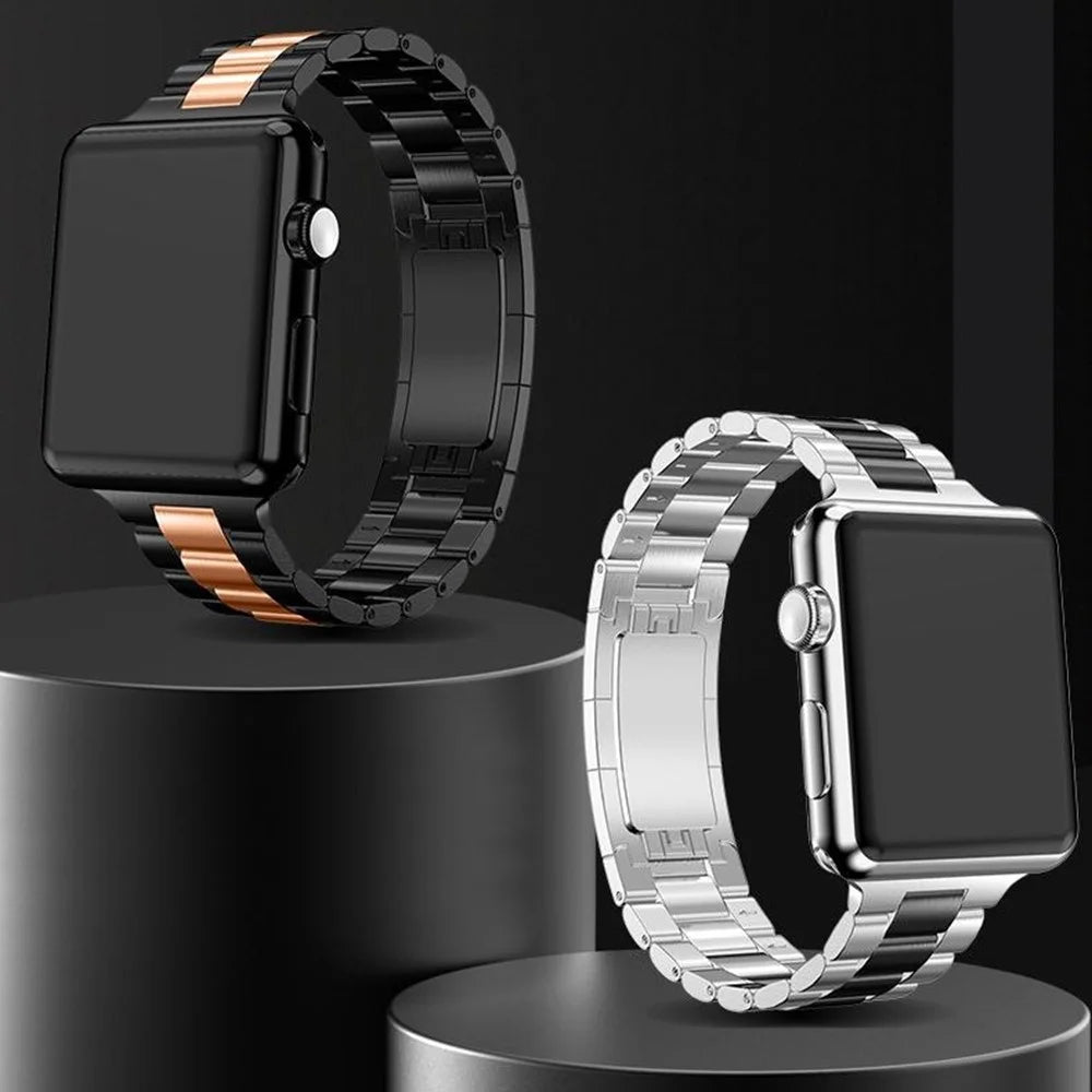 Electroplated Stainless Steel Strap for Apple Watch Series 11 10 42mm  /  9 8 7 41mm  /  SE3 SE2 SE 6 5 4 40mm  /  3 2 1 38mm Metal Band with Turtle Back Buckle - Black - 2