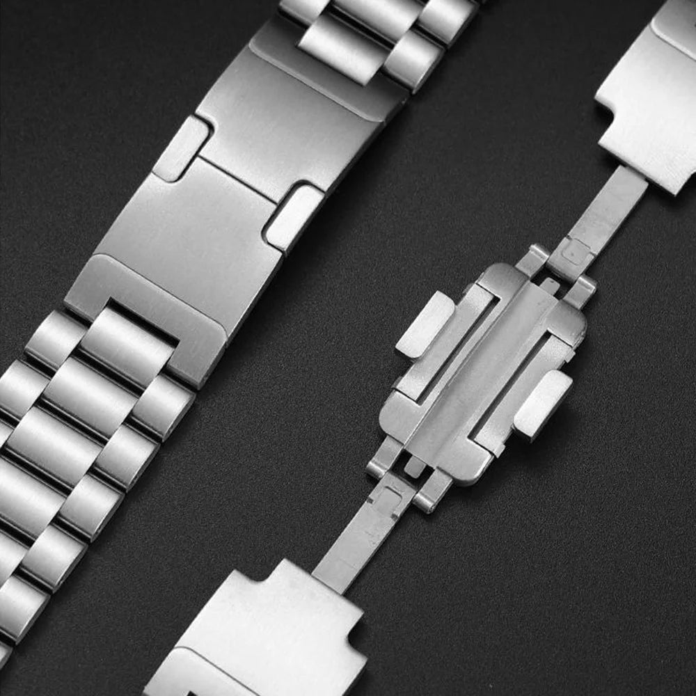 Electroplated Stainless Steel Strap for Apple Watch Series 11 10 42mm  /  9 8 7 41mm  /  SE3 SE2 SE 6 5 4 40mm  /  3 2 1 38mm Metal Band with Turtle Back Buckle - Black - 5