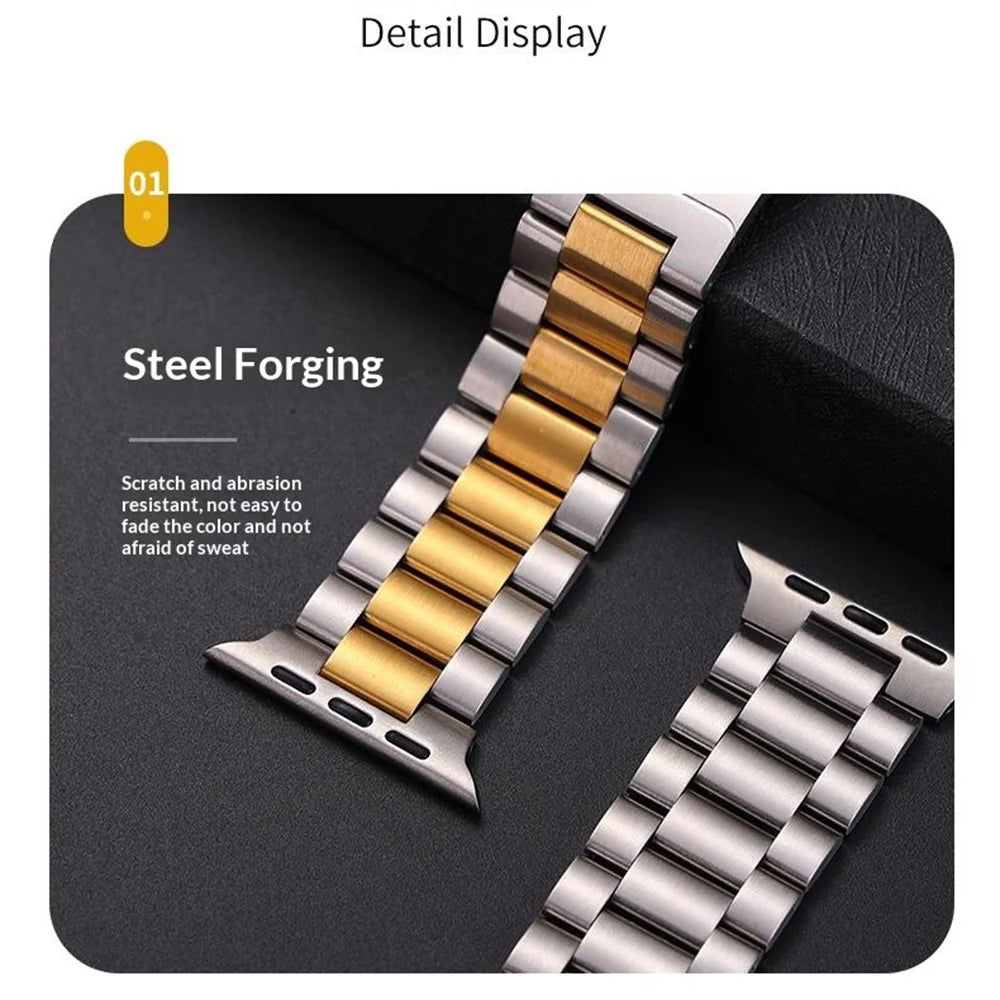 Electroplated Stainless Steel Strap for Apple Watch Series 11 10 42mm  /  9 8 7 41mm  /  SE3 SE2 SE 6 5 4 40mm  /  3 2 1 38mm Metal Band with Turtle Back Buckle - Black - 6