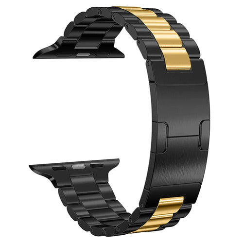 Electroplated Stainless Steel Strap for Apple Watch Series 11 10 42mm  /  9 8 7 41mm  /  SE3 SE2 SE 6 5 4 40mm  /  3 2 1 38mm Turtle Shell Buckle Wristband - Black  /  Gold - 1