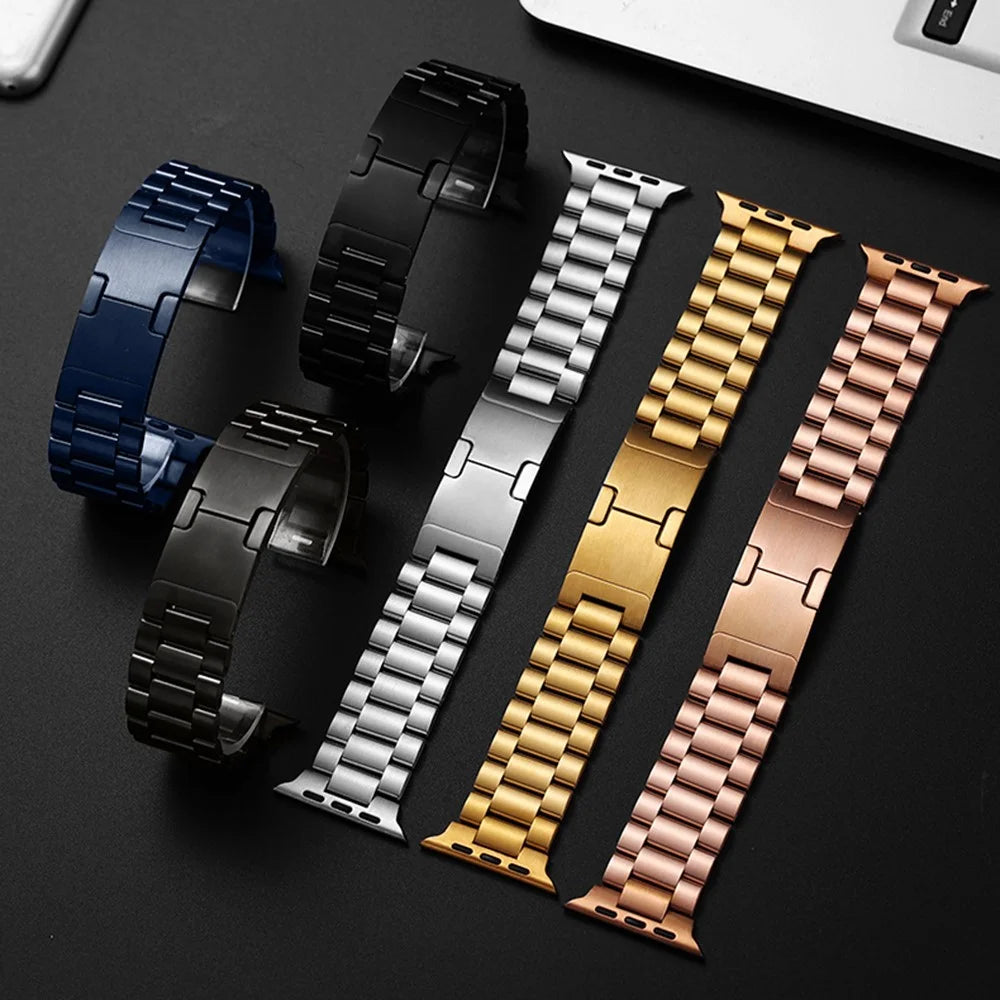 Electroplated Stainless Steel Strap for Apple Watch Series 11 10 42mm  /  9 8 7 41mm  /  SE3 SE2 SE 6 5 4 40mm  /  3 2 1 38mm Turtle Shell Buckle Wristband - Black  /  Gold - 2
