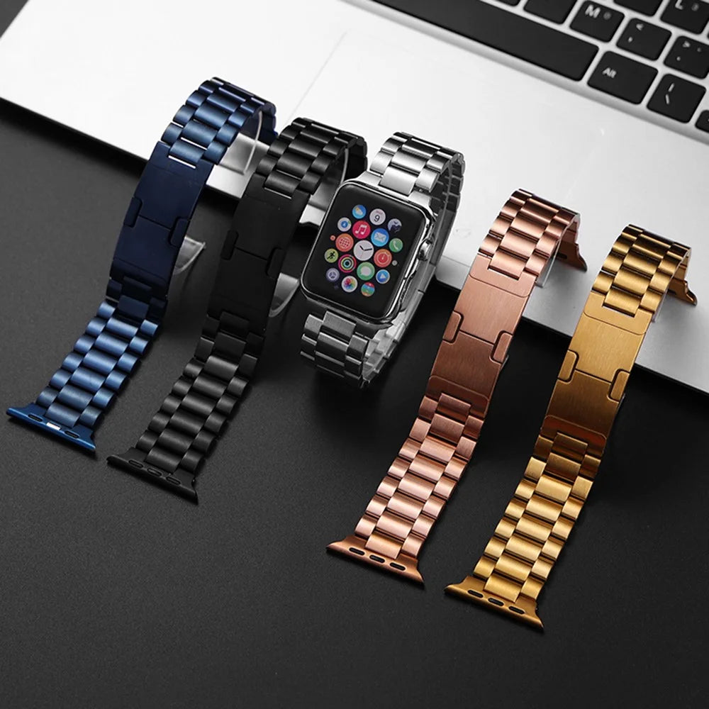 Electroplated Stainless Steel Strap for Apple Watch Series 11 10 42mm  /  9 8 7 41mm  /  SE3 SE2 SE 6 5 4 40mm  /  3 2 1 38mm Turtle Shell Buckle Wristband - Black  /  Gold - 3