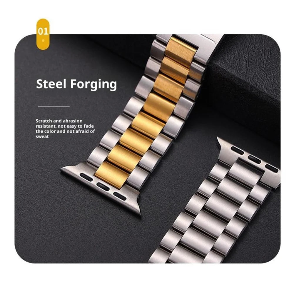 Electroplated Stainless Steel Strap for Apple Watch Ultra 3 2 1 49mm  /  Series 11 10 46mm  /  9 8 7 45mm  /  SE3 SE2 SE 6 5 4 44mm  /  3 2 1 42mm Metal Band with Turtle Back Buckle - Black - 3