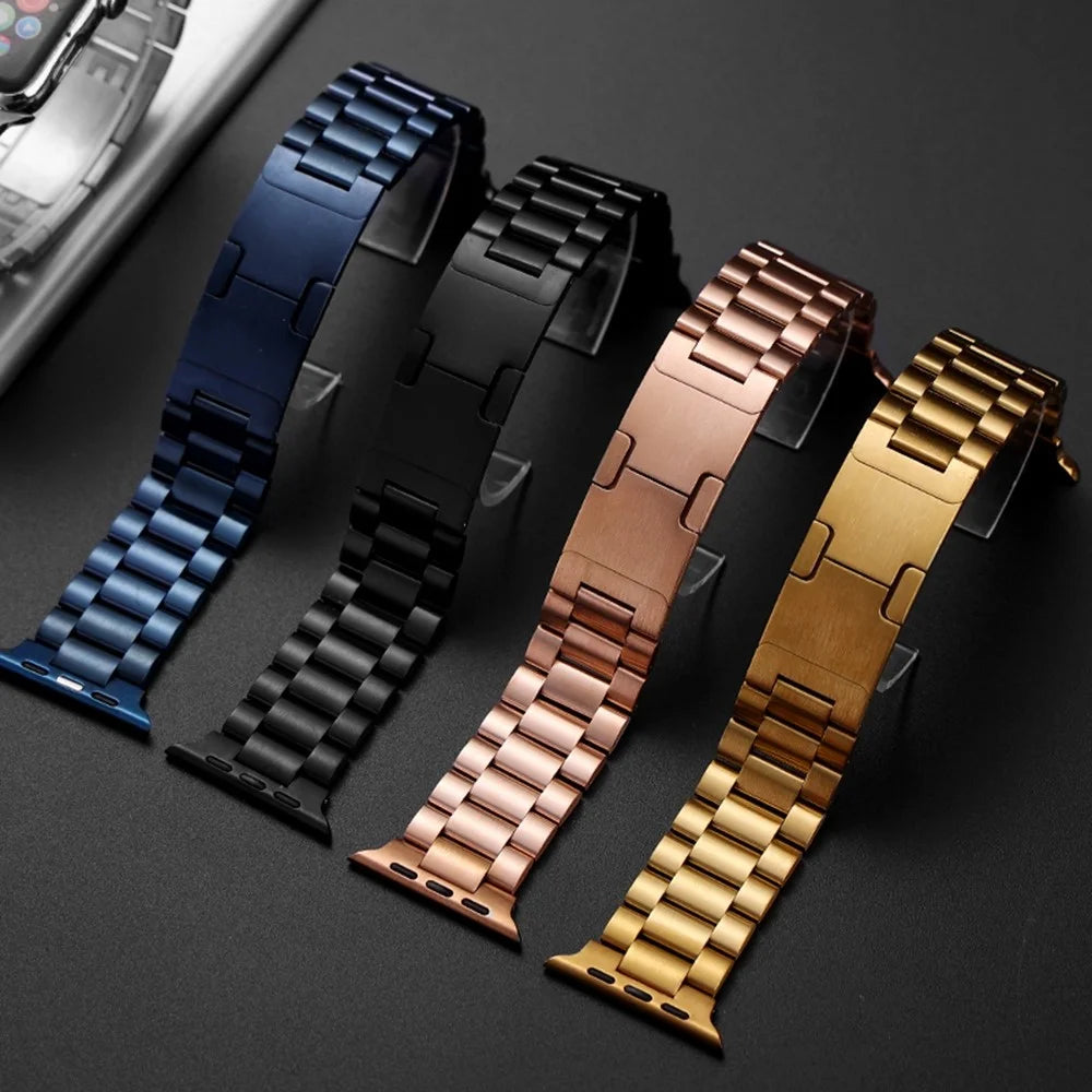 Electroplated Stainless Steel Strap for Apple Watch Ultra 3 2 1 49mm  /  Series 11 10 46mm  /  9 8 7 45mm  /  SE3 SE2 SE 6 5 4 44mm  /  3 2 1 42mm Metal Band with Turtle Back Buckle - Black - 4