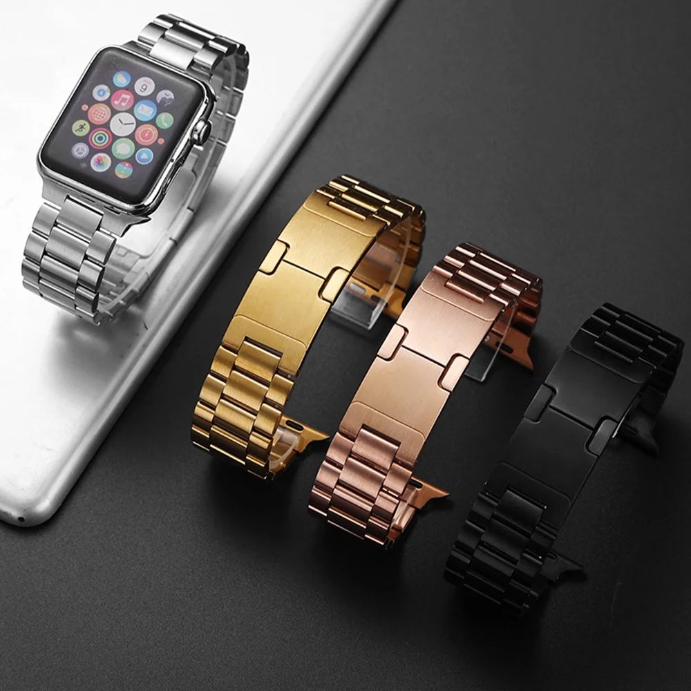 Electroplated Stainless Steel Strap for Apple Watch Ultra 3 2 1 49mm  /  Series 11 10 46mm  /  9 8 7 45mm  /  SE3 SE2 SE 6 5 4 44mm  /  3 2 1 42mm Metal Band with Turtle Back Buckle - Black - 5
