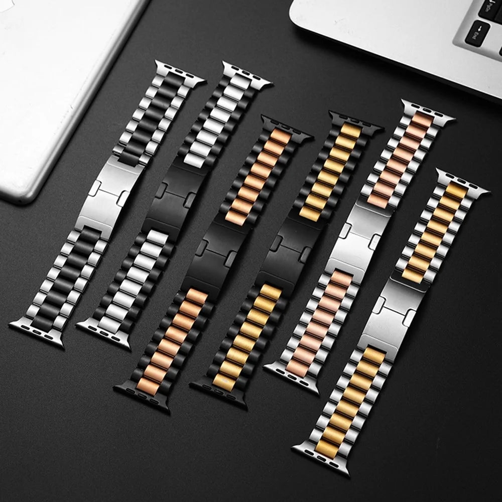 Electroplated Stainless Steel Strap for Apple Watch Ultra 3 2 1 49mm  /  Series 11 10 46mm  /  9 8 7 45mm  /  SE3 SE2 SE 6 5 4 44mm  /  3 2 1 42mm Metal Band with Turtle Back Buckle - Black - 7
