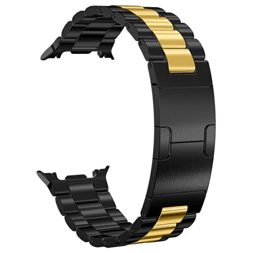 Electroplated Stainless Steel Strap for Samsung Galaxy Watch8 44mm  /  40mm  /  Watch8 Classic 46mm Turtle Shell Buckle Wristband - Black  /  Gold - 1