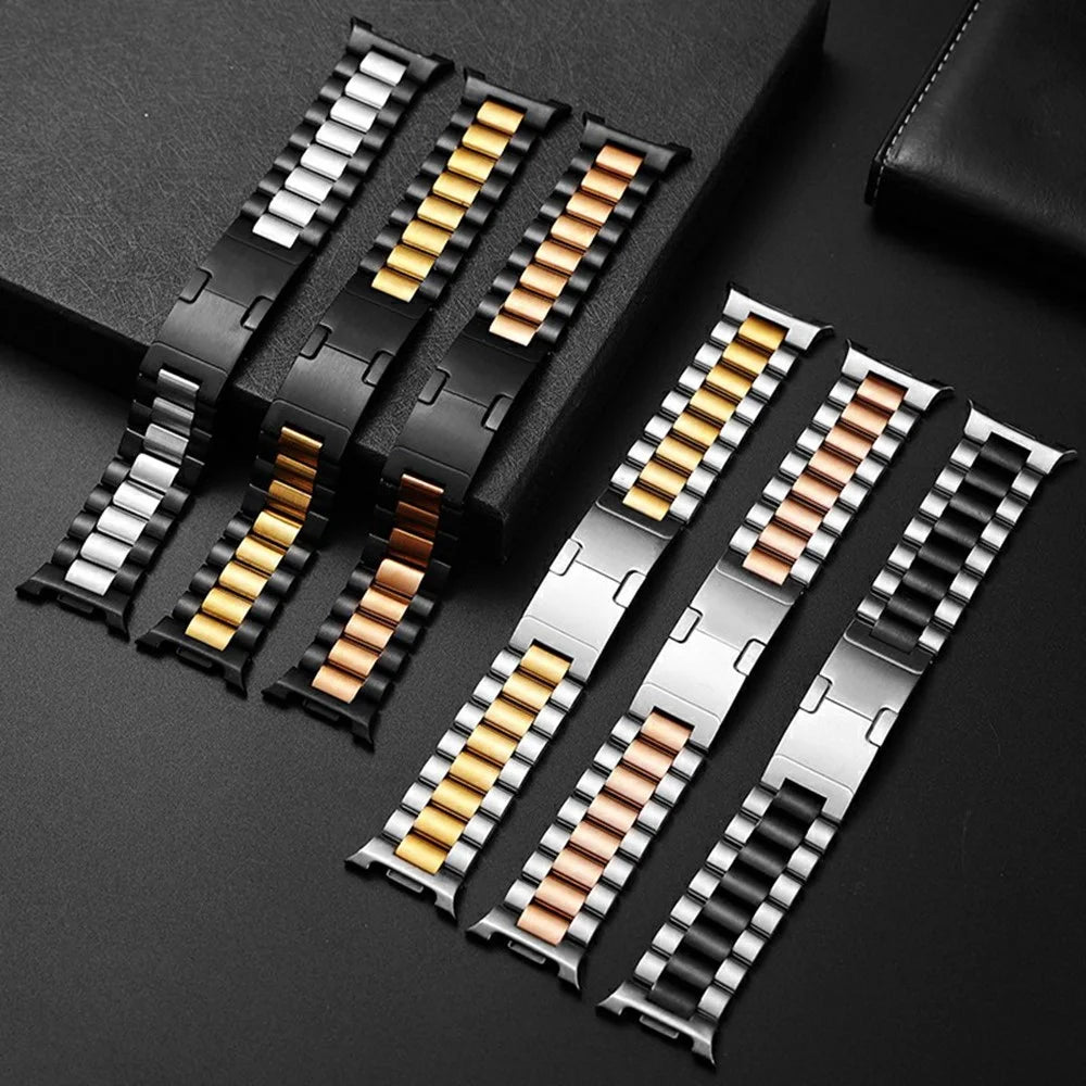 Electroplated Stainless Steel Strap for Samsung Galaxy Watch8 44mm  /  40mm  /  Watch8 Classic 46mm Turtle Shell Buckle Wristband - Black  /  Gold - 2