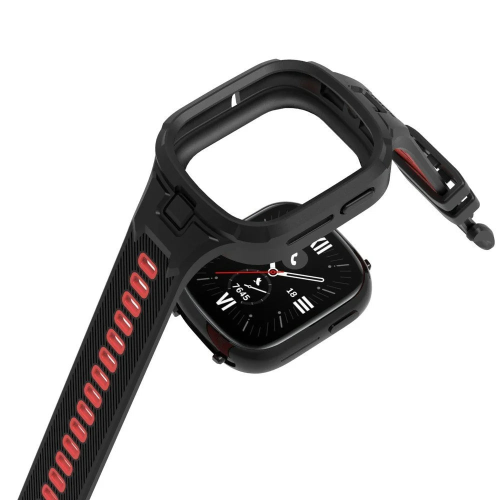 For Honor Watch 4 TPU Band Sport Style Watch Strap with Protective Case - Black / Red - 3