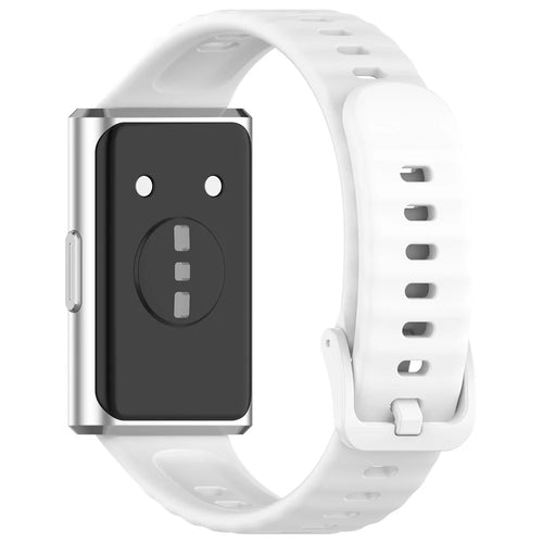 Wave Texture Silicone Strap for Huawei Band 11 / 11 Pro / 11 NFC / 11 Pro NFC Metal Buckle Watch Band - White - 1