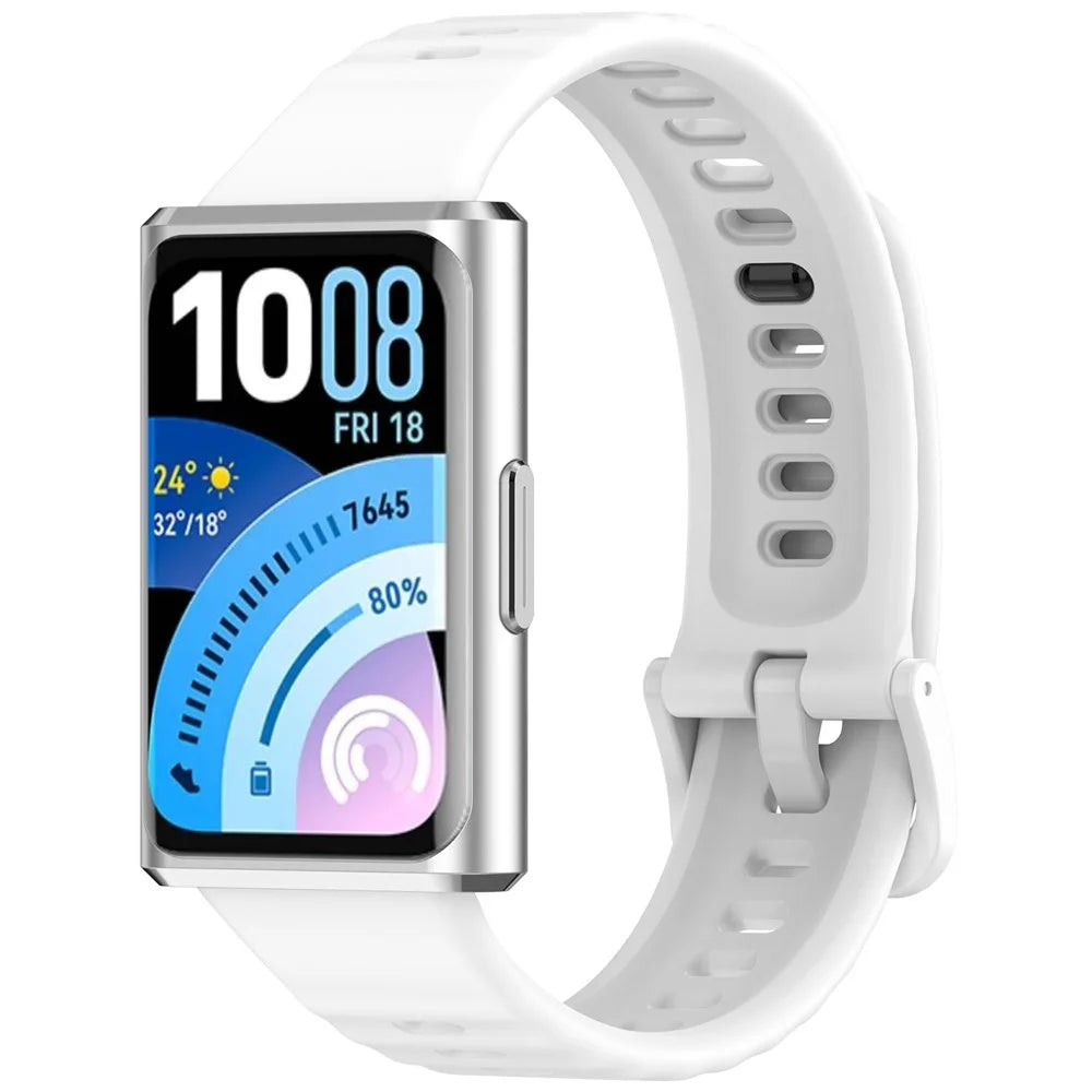 Wave Texture Silicone Strap for Huawei Band 11 / 11 Pro / 11 NFC / 11 Pro NFC Metal Buckle Watch Band - White - 2