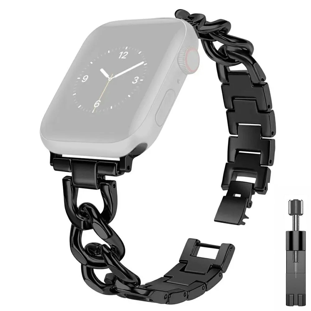 Watch Band for Apple Watch Series 11 10 42mm  /  9 8 7 41mm  /  SE3 SE2 SE 6 5 4 40mm  /  3 2 1 38mm Metal Chain Bracelet Strap - Black - 1