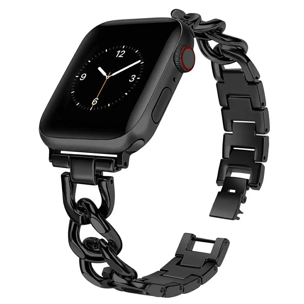 Watch Band for Apple Watch Series 11 10 42mm  /  9 8 7 41mm  /  SE3 SE2 SE 6 5 4 40mm  /  3 2 1 38mm Metal Chain Bracelet Strap - Black - 2