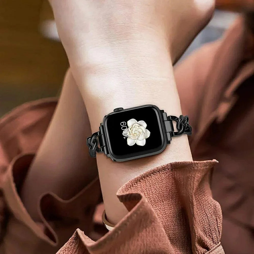 Watch Band for Apple Watch Series 11 10 42mm  /  9 8 7 41mm  /  SE3 SE2 SE 6 5 4 40mm  /  3 2 1 38mm Metal Chain Bracelet Strap - Black - 4
