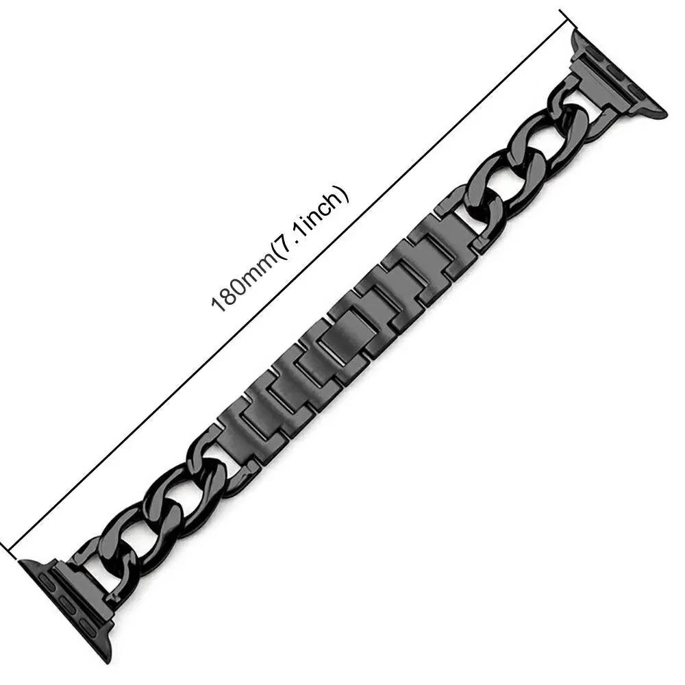 Watch Band for Apple Watch Series 11 10 42mm  /  9 8 7 41mm  /  SE3 SE2 SE 6 5 4 40mm  /  3 2 1 38mm Metal Chain Bracelet Strap - Black - 6