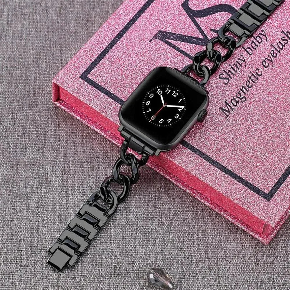 Watch Band for Apple Watch Ultra 3 2 1 49mm  /  Series 11 10 46mm  /  9 8 7 45mm  /  SE3 SE2 SE 6 5 4 44mm  /  3 2 1 42mm Metal Chain Adjustable Bracelet Strap - Black - 5