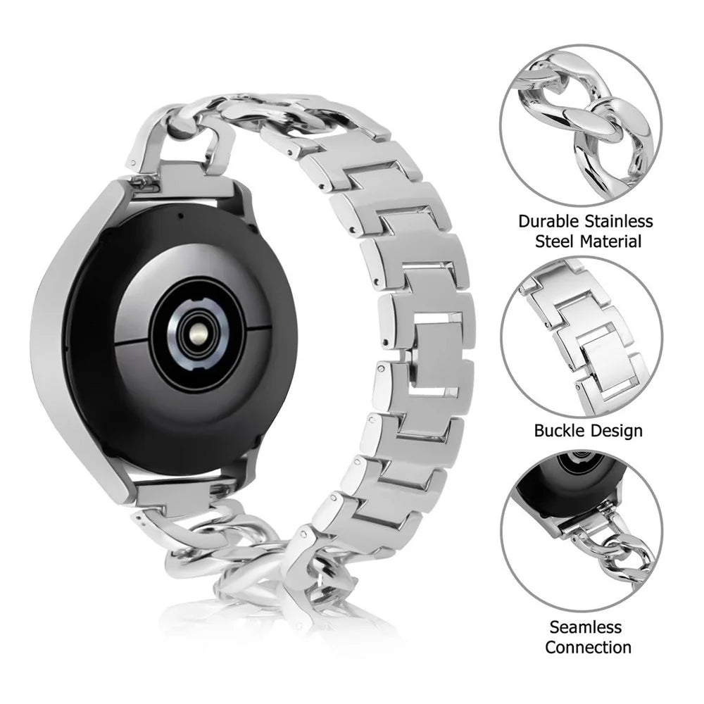 20mm Watch Band for Samsung Galaxy Watch7 / 6 / 5 / 4 44mm / 40mm Stainless Steel Metal Chain Adjustable Bracelet Strap - Silver - 2