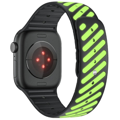 Glow In The Dark Strap for Apple Watch Ultra 3 2 1 49mm  /  Series 11 10 46mm  /  9 8 7 45mm  /  SE3 SE2 SE 6 5 4 44mm  /  3 2 1 42mm Magnetic Silicone Band - Black+Luminous Green - 1