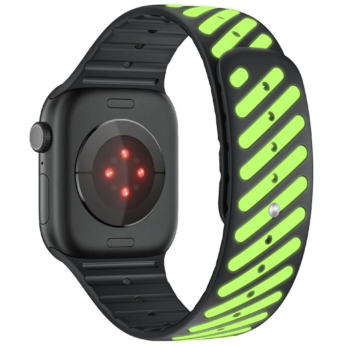 Glow In The Dark Strap for Apple Watch Ultra 3 2 1 49mm  /  Series 11 10 46mm  /  9 8 7 45mm  /  SE3 SE2 SE 6 5 4 44mm  /  3 2 1 42mm Magnetic Silicone Band - Black+Luminous Green - 1