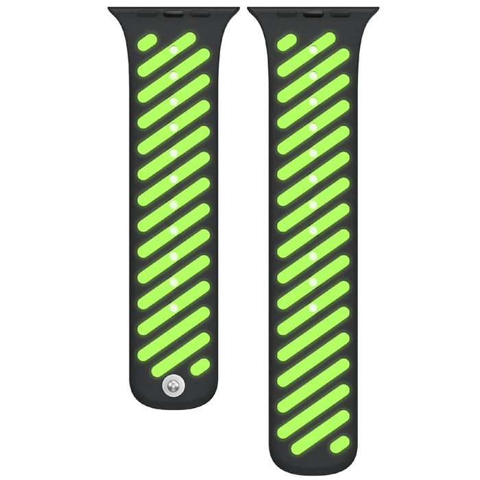 Glow In The Dark Strap for Apple Watch Ultra 3 2 1 49mm  /  Series 11 10 46mm  /  9 8 7 45mm  /  SE3 SE2 SE 6 5 4 44mm  /  3 2 1 42mm Magnetic Silicone Band - Black+Luminous Green - 3