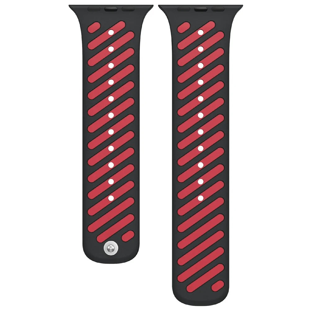 Strap for Apple Watch Ultra 3 2 1 49mm  /  Series 11 10 46mm  /  9 8 7 45mm  /  SE3 SE2 SE 6 5 4 44mm  /  3 2 1 42mm Diagonal Textured Magnetic Silicone Sports Band - Black+Red - 3