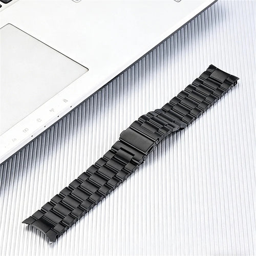 For Oppo Watch S Stainless Steel Band Three Beads Flat Buckle Metal Watch Strap - Black - 1