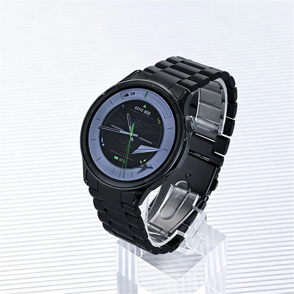 For Oppo Watch S Stainless Steel Band Three Beads Flat Buckle Metal Watch Strap - Black - 3
