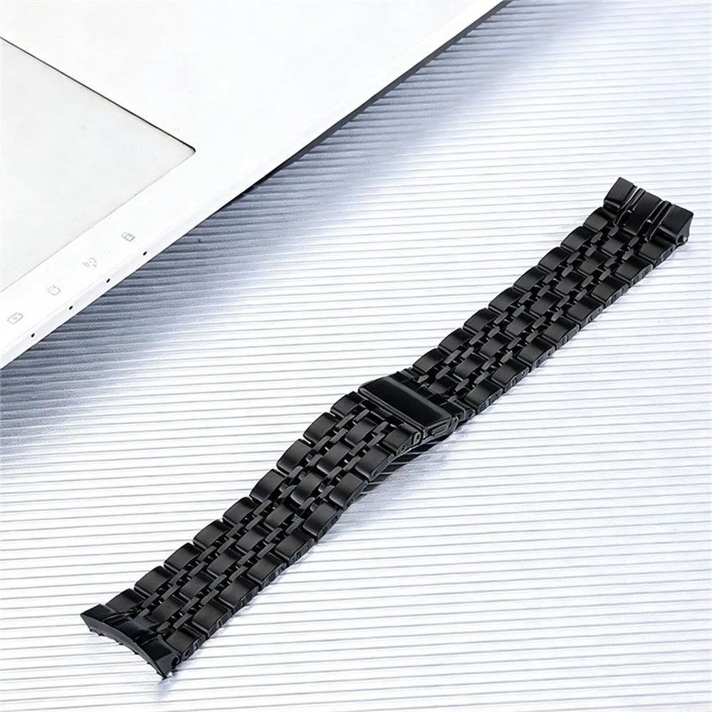 For Huawei Watch GT 6 46mm Stainless Steel Band Seven Beads Flat Buckle Metal Watch Strap - Black - 1
