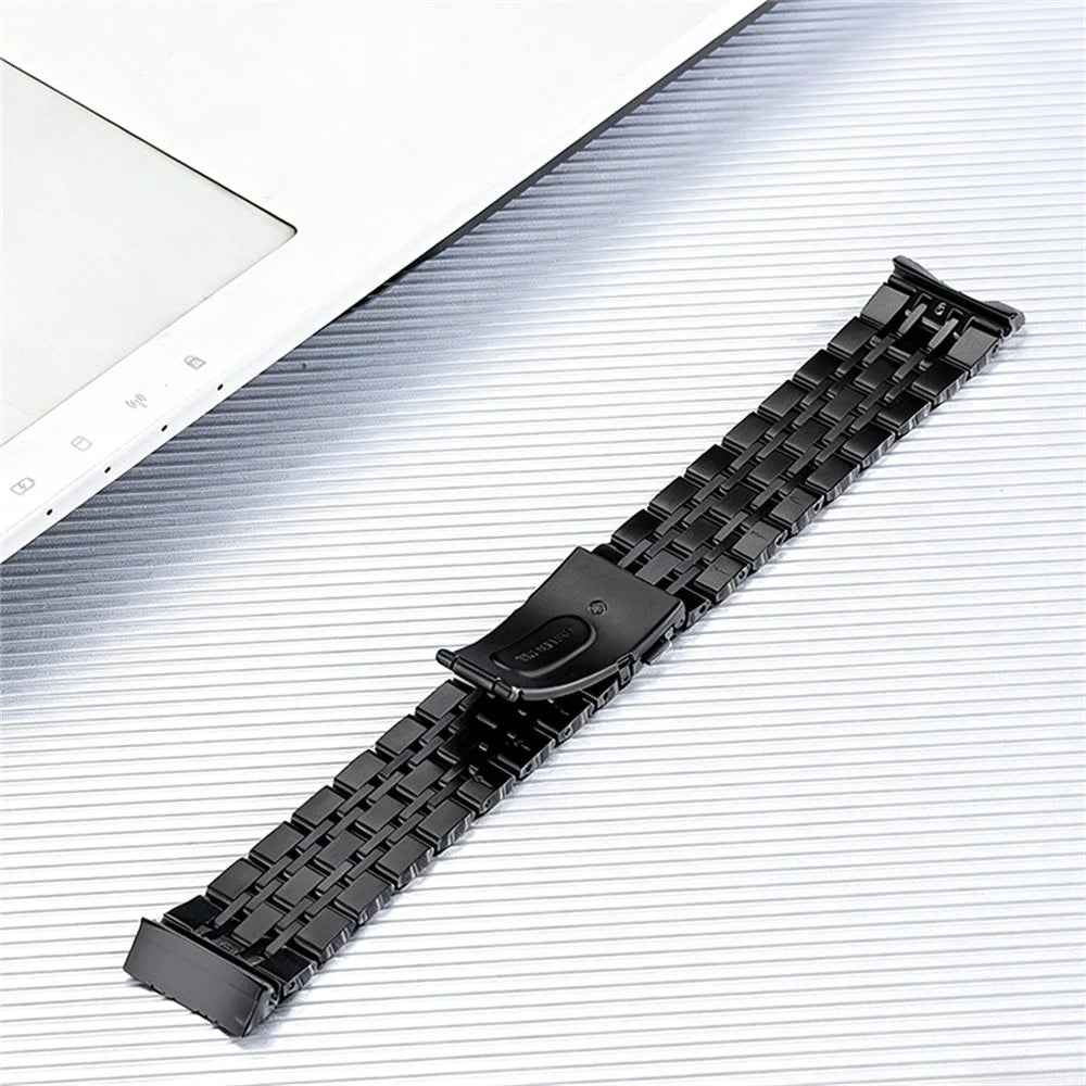 For Huawei Watch GT 6 46mm Stainless Steel Band Seven Beads Flat Buckle Metal Watch Strap - Black - 2